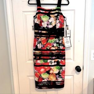 Adrianna Papell Striped Botanical Scuba Sheath midi dress in Size 8